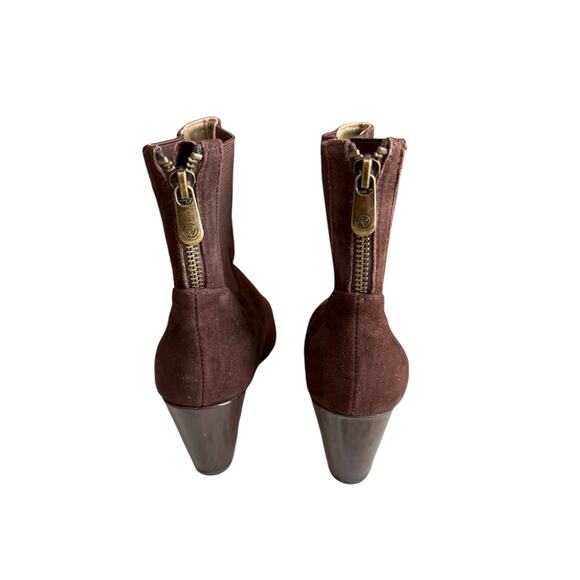 Adrienne Vittadini Suede Wedge Ankle Boots Chocolate Brown 7 - Picture 4 of 6